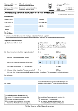 Anmeldung zur Immatrikulation eines Fahrzeuges