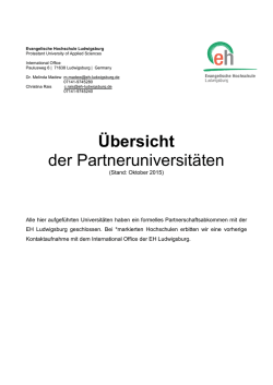 Infos zu Partneruniversit&auml;ten - Evangelische Hochschule Ludwigsburg
