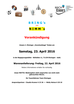 BRING `s NIMM ´s Vorankündigung Samstag, 23. April