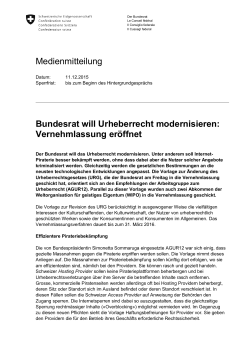 Medienmitteilung Bundesrat will Urheberrecht modernisieren