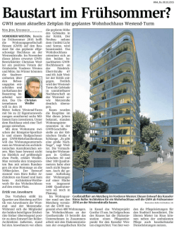 GWH nennt aktuellen Zeitplan f&uuml;r geplantes Wohnhochhaus