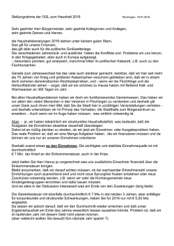 Haushaltsrede der Offenen Grünen Liste Plochingen
