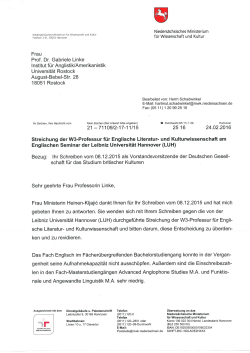 Antwort des Niedersächsischen Ministeriums für