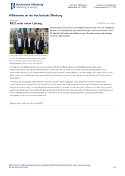 INES unter neuer Leitung - an der Hochschule Offenburg