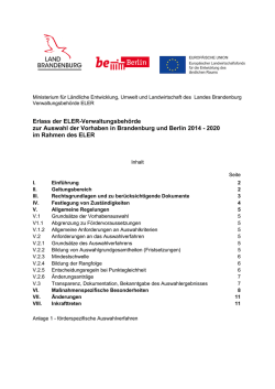 Erlass der ELER-Verwaltungsbehörde zur Auswahl der Vorhaben in