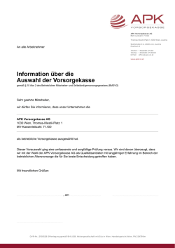 Information &uuml;ber die Auswahl der Vorsorgekasse