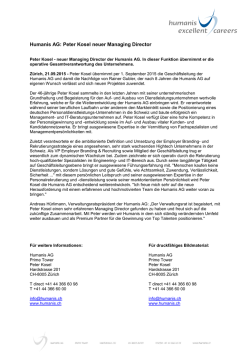 Humanis AG: Peter Kosel neuer Managing Director