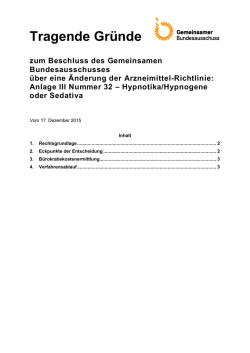 Tragende Gründe - Gemeinsamer Bundesausschuss