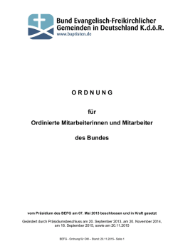 Ordnung f&uuml;r Ordinierte Mitarbeiterinnen und Mitarbeiter im BEFG