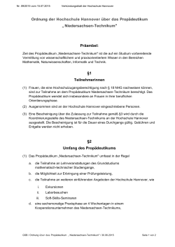 Ordnung der Hochschule Hannover über das Propädeutikum