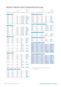 Preisliste Beton / Mörtel nach Zusammensetzung