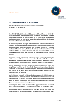 bsi Summit kommt 2016 nach Berlin
