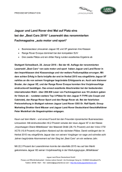Jaguar und Land Rover drei Mal auf Platz eins bei der &bdquo;Best Cars
