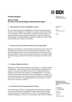 Positionspapier Zehn Punkte für faire und nachhaltige