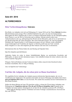 Solo 8/9 2016 ALTGRIECHISCH Dein Vorbereitungsthema: Sokrates Und