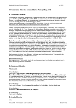 10. Geschichte - Hinweise zur schriftlichen Abiturprüfung 2018