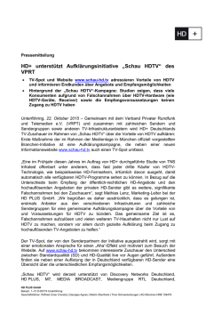 HD+ unterst&uuml;tzt Aufkl&auml;rungsinitiative &bdquo;Schau HDTV&ldquo; des VPRT