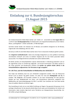 Einladung zur 6. Bundesjungtierschau 23.August 2015