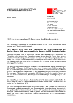 NRW-Landesgruppe begrüßt Ergebnisse des Flüchtlingsgipfels