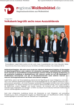 Volksbank begrüßt sechs neue Auszubildende | Wolfenbüttel