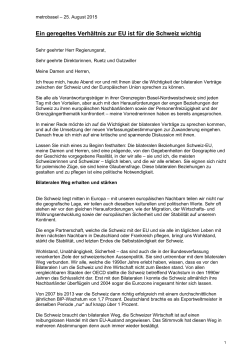 Ein geregeltes Verh&auml;ltnis zur EU ist f&uuml;r die Schweiz wichtig (PDF