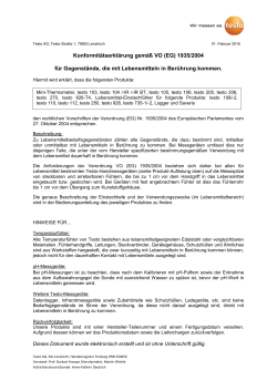 Konformitätserklärung gemäß VO (EG) 1935/2004 für Gegenstände