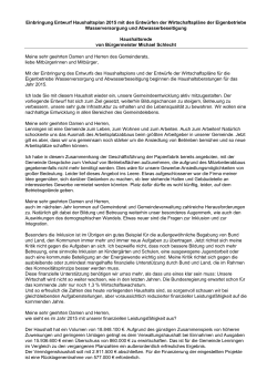 Einbringung Entwurf Haushaltsplan 2015 mit den Entw&uuml;rfen der