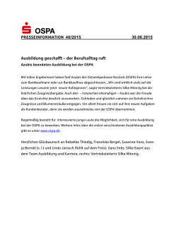 PRESSEINFORMATION 40/2015 30.06.2015 Ausbildung geschafft