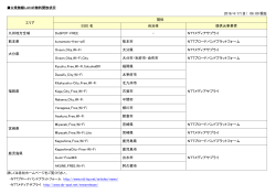 2016/4/17（日） 06：00 現在 エリア 提供 SSID 名 自治体 提供元事業者