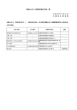 製造たばこ小売販売業許可者一覧