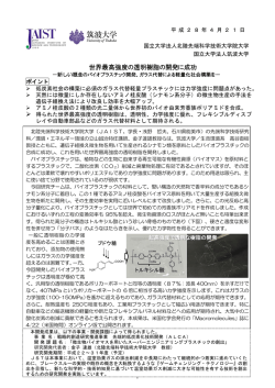 世界最高強度の透明樹脂の開発に成功