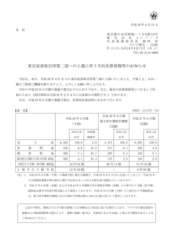 東京証券取引所第二部への上場に伴う当社決算情報等のお知らせ