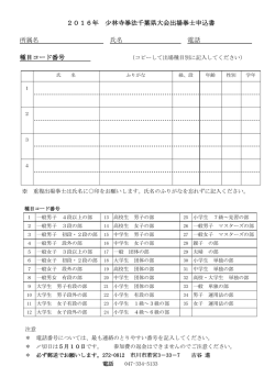 2016年 少林寺拳法千葉県大会出場拳士申込書 所属名 氏名 電話 種目