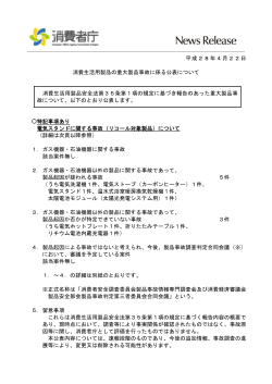 平成28年4月22日 消費生活用製品の重大製品事故に係る公表