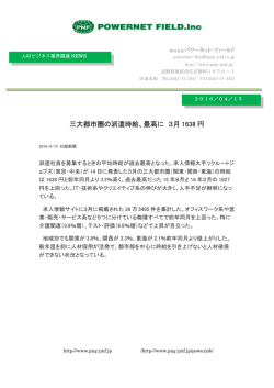 三大都市圏の派遣時給、最高に 3月 1638 円