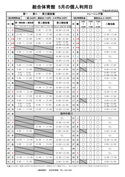 総合体育館 5月の個人利用日