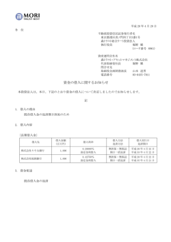 資金の借入に関するお知らせ - 森トラスト総合リート投資法人