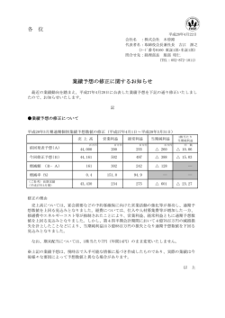 業績予想の修正に関するお知らせ