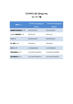 リツキサン注 10mg/mL コード一覧