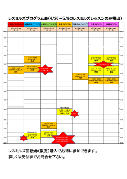 レスミルズプログラム表（4/26～5/8のレスミルズレッスンのみ掲出