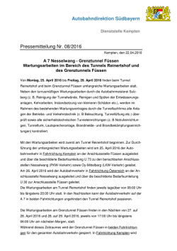 Grenztunnel F&uuml;ssen Wartungsarbeiten im Bereich des Tunnels