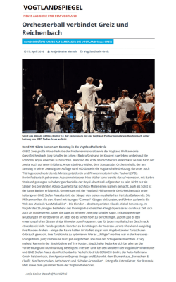 Vogtlandspiegel17.04.2016 Orchesterball verbindet Greiz