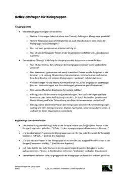 Reflexionsfragen f&uuml;r Kleingruppen