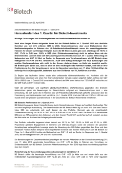 Herausforderndes 1. Quartal f&uuml;r Biotech-Investments