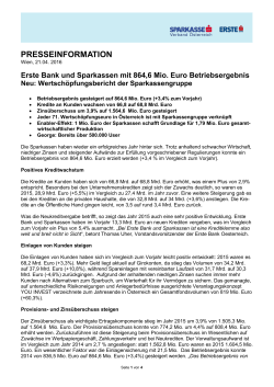 Erste Bank und Sparkassen mit 864,6 Mio. Euro Betriebsergebnis Neu