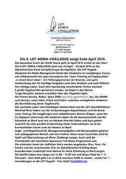 Die 8. LDT-ADRIA-CHALLENGE steigt Ende April 2016.