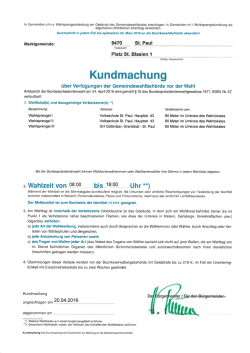 Kundmachung über Verfügungen der Gemeindewahlbehörde vor