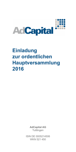 Einladung zur ordentlichen Hauptversammlung 2016