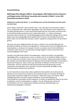 Initiative der Lesefreunde H&uuml;rth e. V., der Stiftung Lesen und der