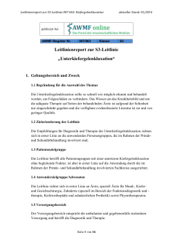 Leitlinienreport zur S3-Leitlinie „Unterkiefergelenkluxation“